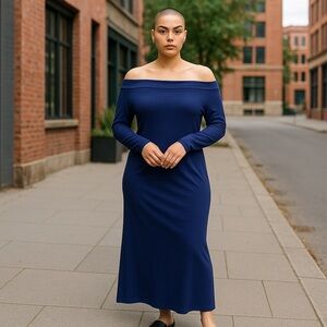 ❄️ Forever 21 | Plus Size Off Shoulder Bodycon Knit Dress Navy 1X